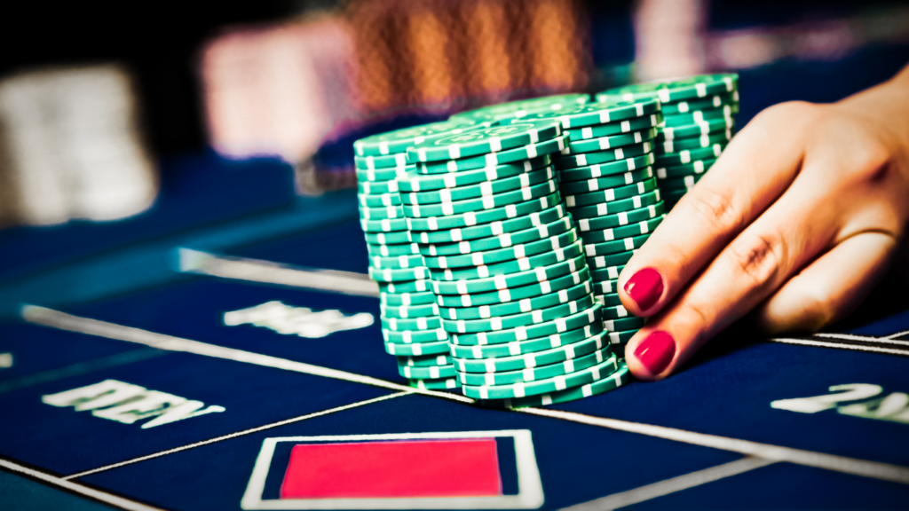 a casino table with chips