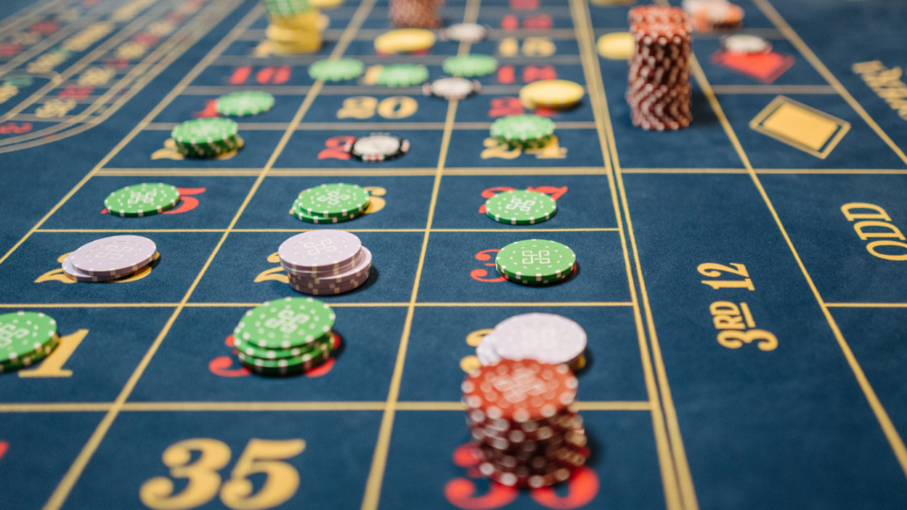 a casino chips in casino talbe