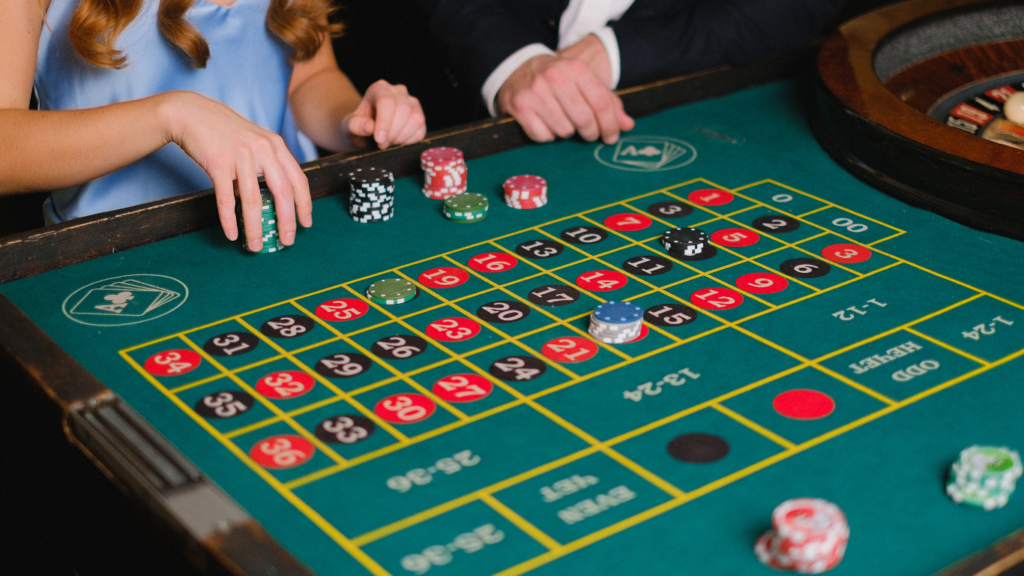 a casino table with chips