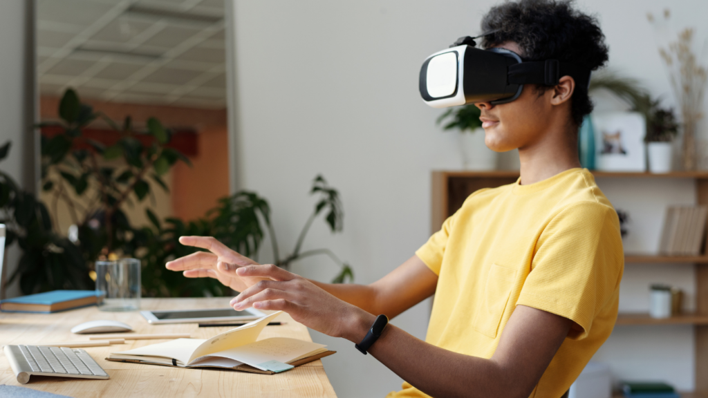 a person wearing a virtual reality headset